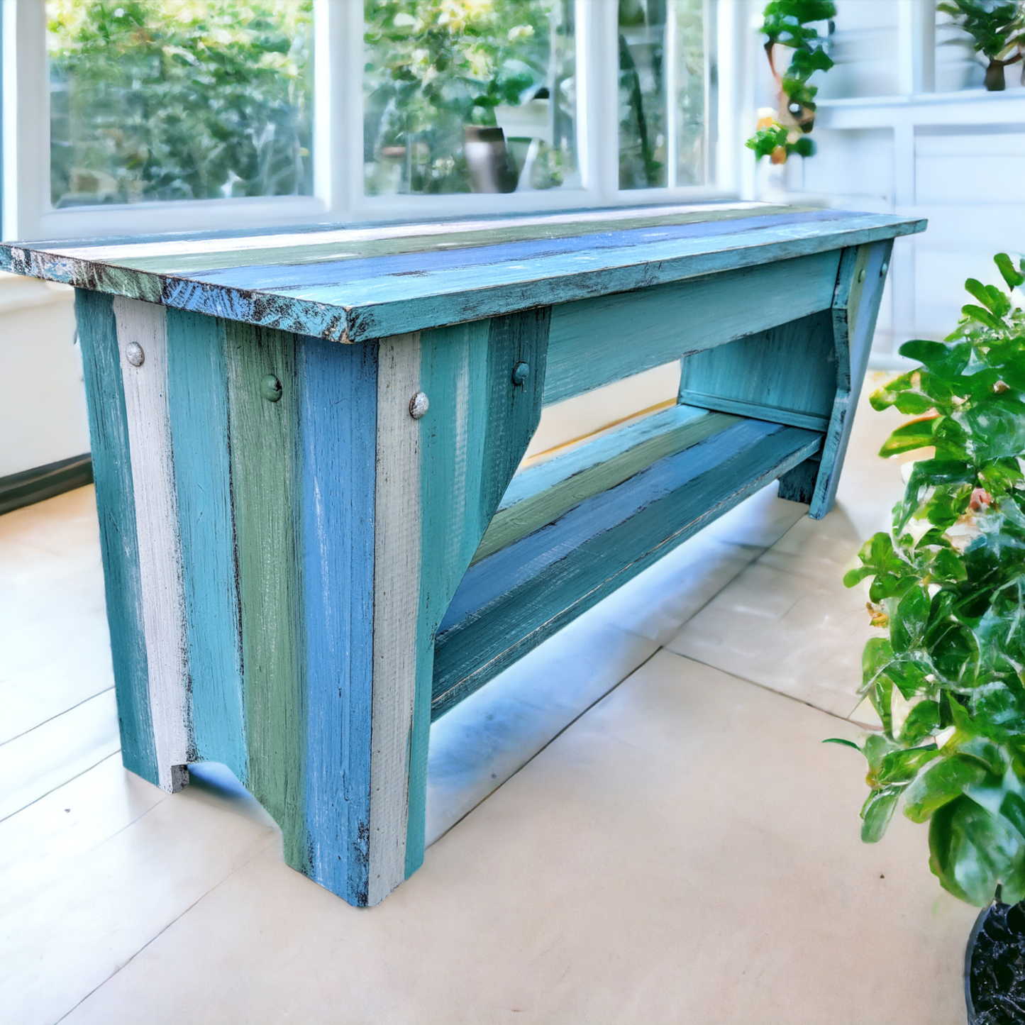 Beach House Style Entryway Indoor Coastal Bench Farmhouse Kitchen Table Seating Mudroom Shoe Storage Covered Porch Rustic Country Bench