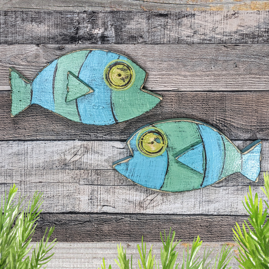 Atomic Tiki Wooden Fish Wall Accent Vintage Style Ocean Themed Nursery Decor Beach Lover Colorful Gift Idea Whimsical Home Staging Fish Art