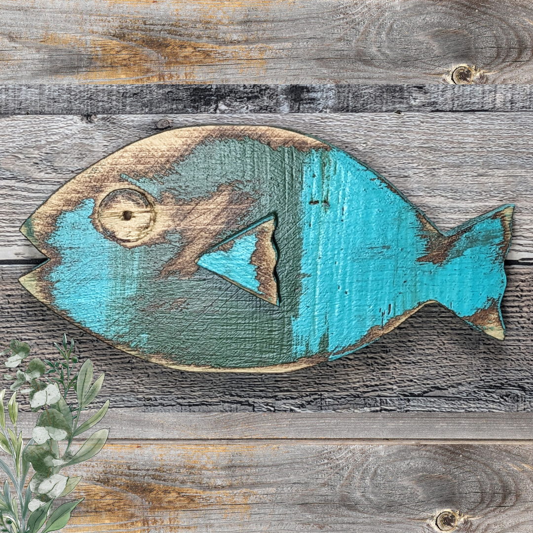 Retro Green and Turquoise Fish Wall Hanging Mid Century Beach Lover Fish Art Ocean Themed Nursery Wall Decor Coastal Farmhouse Home Accent Gift idea