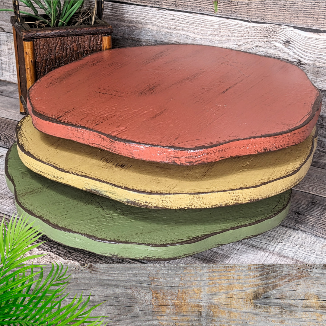 Rustic Round Large Display Riser in Earth Tones Wooden Accent Platform Serving Tray Large Candle Stand Wedding Table Pedestal