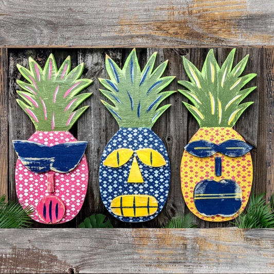 Bold Color Tiki Decor Colorful Pineapple Bar Signs Tropical Island Lover Gift Idea Whimsical Ocean Themed Nursery Kitchen Wooden Fruit Decor