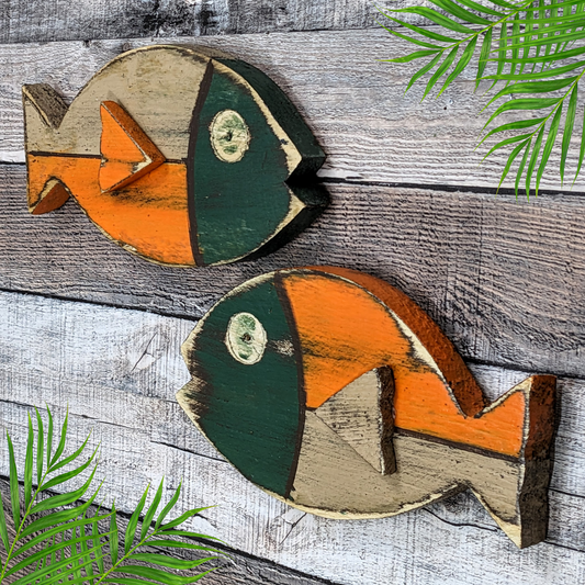 Vintage-Style Ocean Themed Nursery Wall Decor Atomic Tiki Wooden Fish Home Accent Whimsical Beach Lover Fish Art Nautical Gift Idea