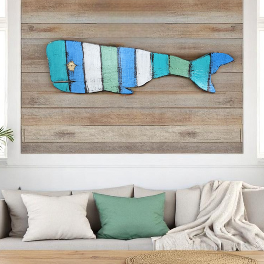 Ocean Themed Nursery Accent Rustic Wooden Whale Nautical Housewarming Gift Idea Coastal Living Room Wall Decor Primitive Wood Whale