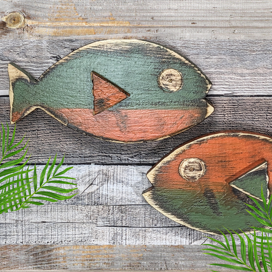Vintage Nautical Ocean Themed Nursery Wall Decor Atomic Tiki Wooden Fish Home Accent Gift idea Beach Lover Whimsical Fish Art Gift Idea