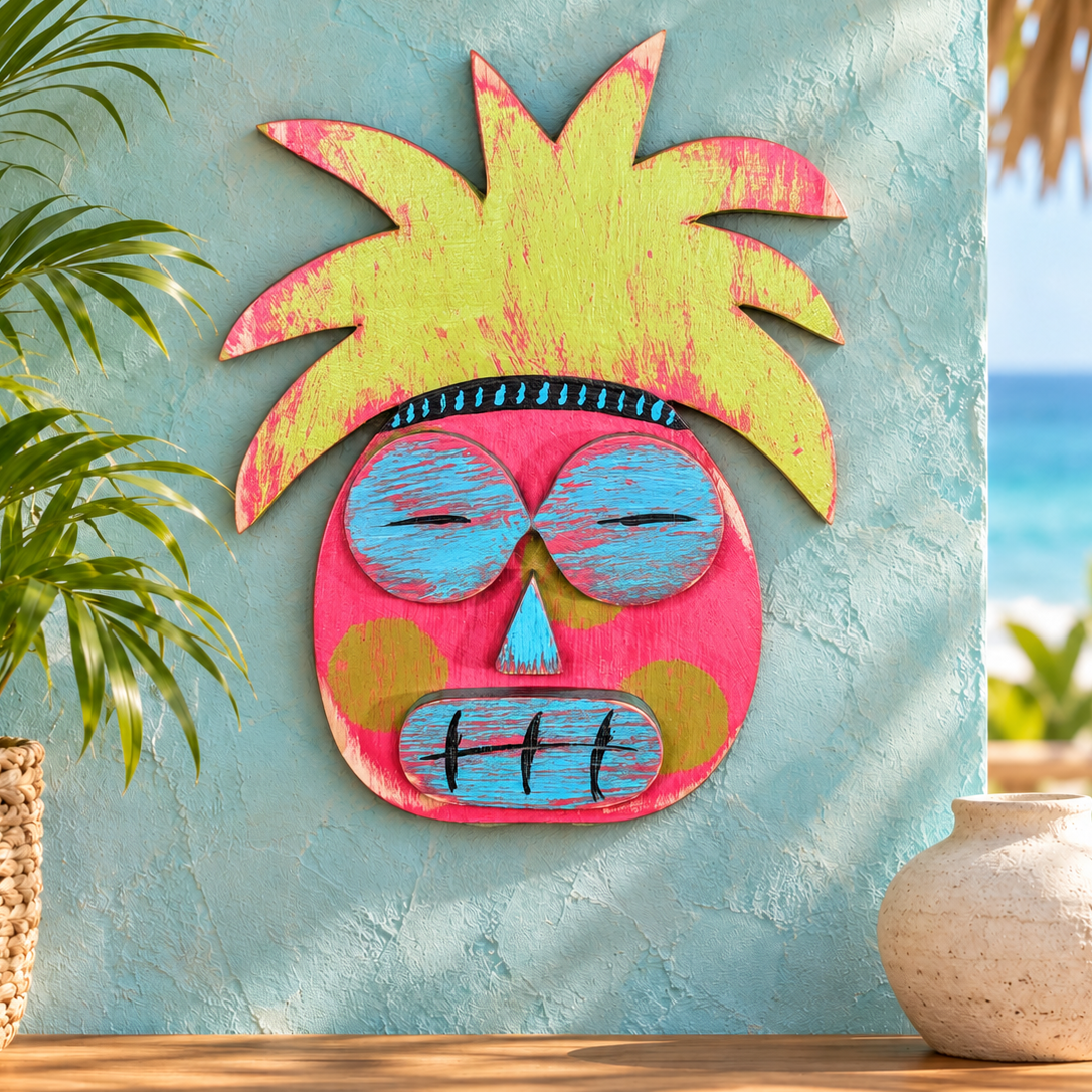 Hand Painted Pineapple Tiki Mask