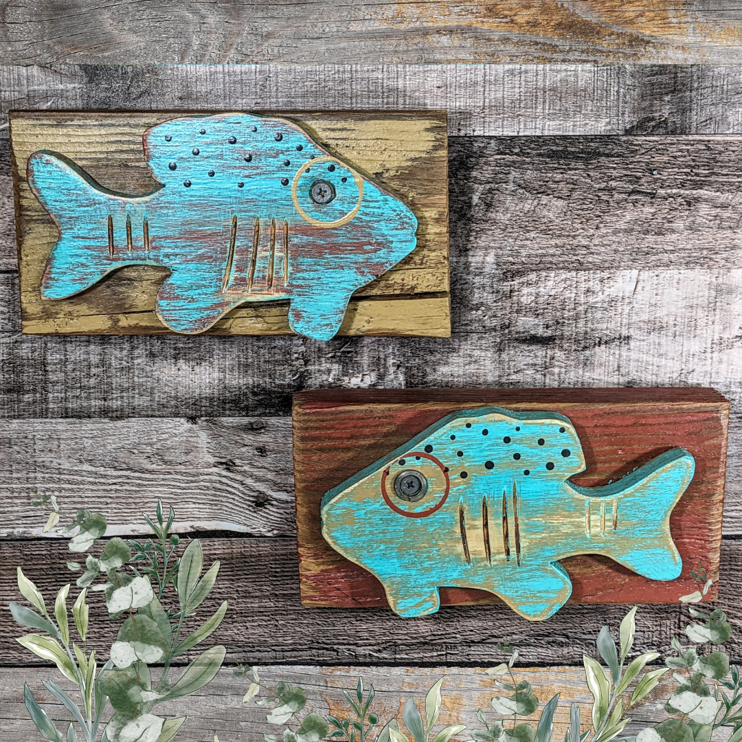 2 Piece Bass Fish Decor, Weathered Style Wall Hangings