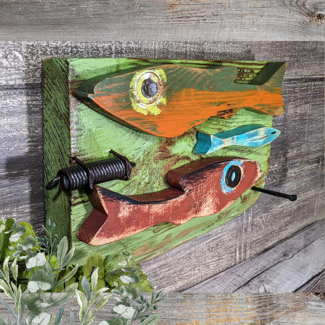 Fisherman Mancave Gift Idea Tropical Fish Weathered Wood Key Holder Multi Fish Wall Plaque Vintage Style Minnow Wall Hanging