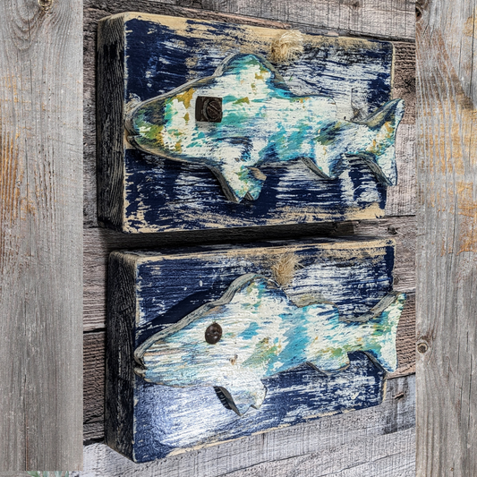 2 Piece Rustic Fish Decor, Heavily Weathered Style Wall Hangings