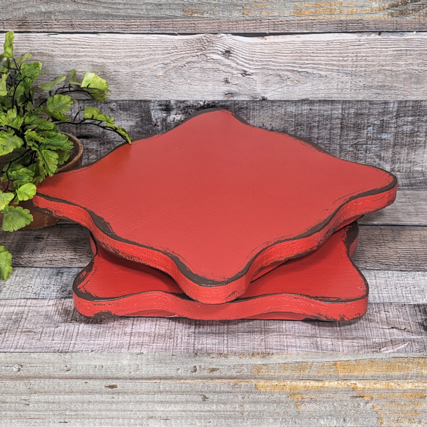 Bold Red Ruffled Edge Display Riser Flat Lay Prop Medium & Large Tiered Tray Pedestal Accent Wooden Platform Serving Trays Large Candle  or Soap Display