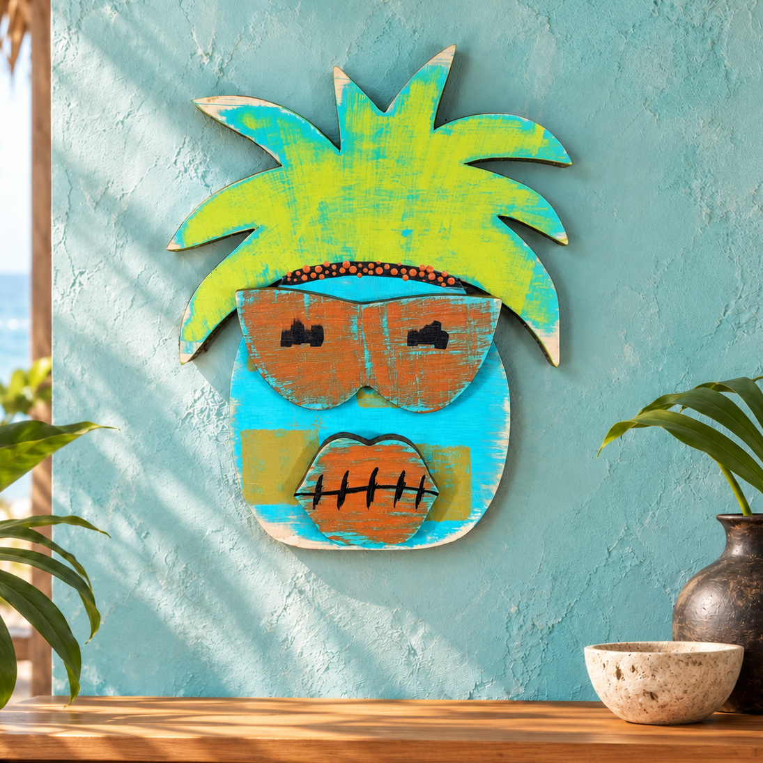 Hand Painted Pineapple Tiki Mask