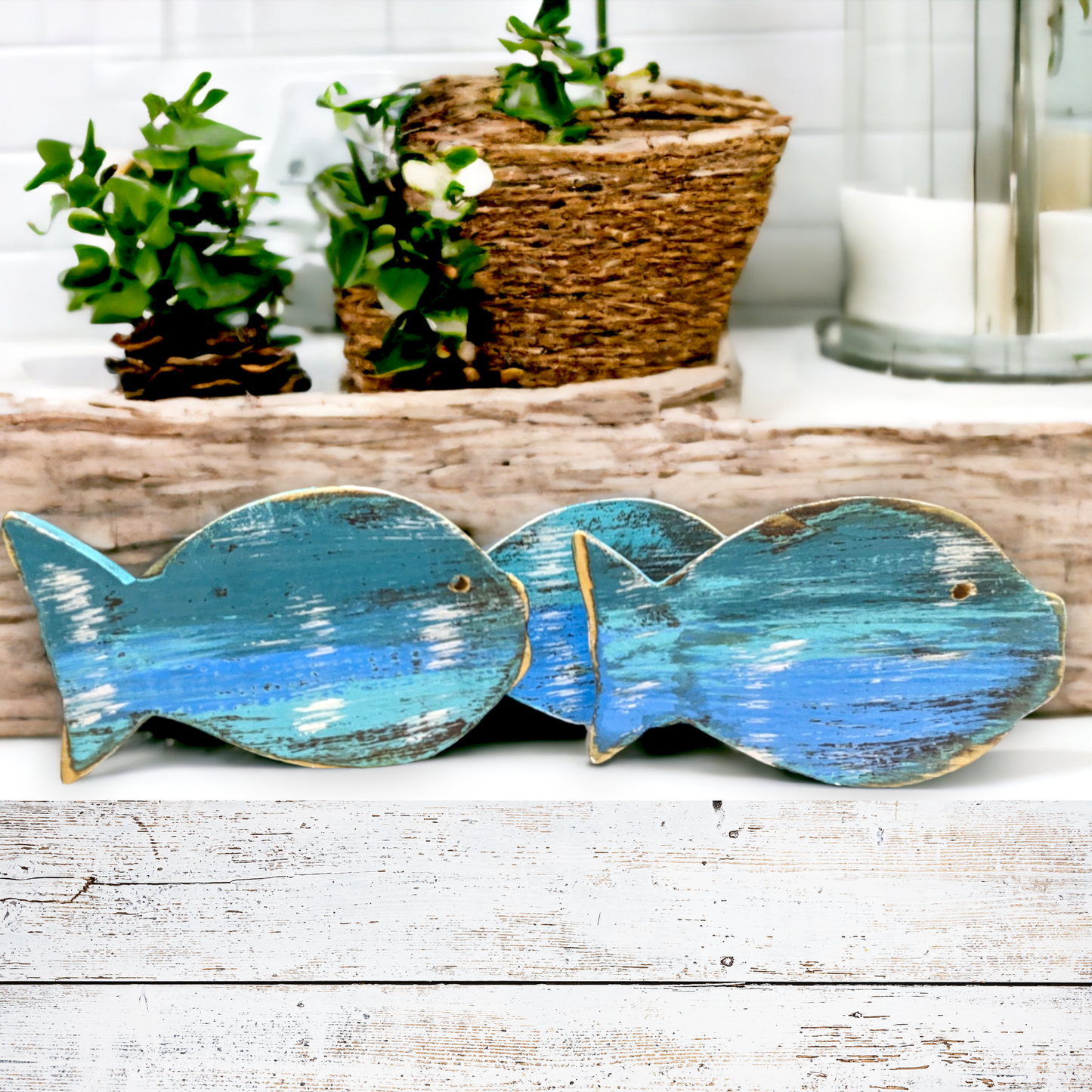 Beachy Wooden Fish Decor Whimsical Merry Minnows Hand Painted Beach House Fish Accents Beach Lover Quick Inexpensive Gift Idea Summer Decor