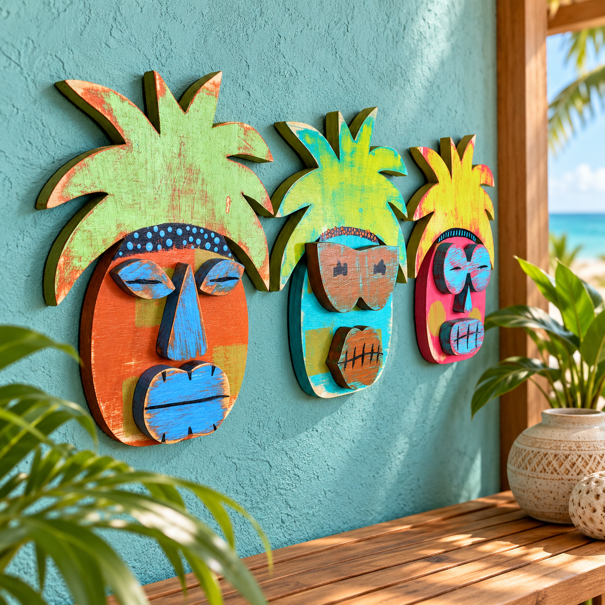 Hand Painted Pineapple Tiki Mask