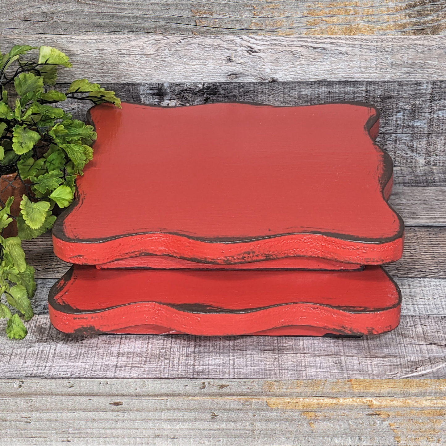 Bold Red Ruffled Edge Display Riser Flat Lay Prop Medium & Large Tiered Tray Pedestal Accent Wooden Platform Serving Trays Large Candle  or Soap Display