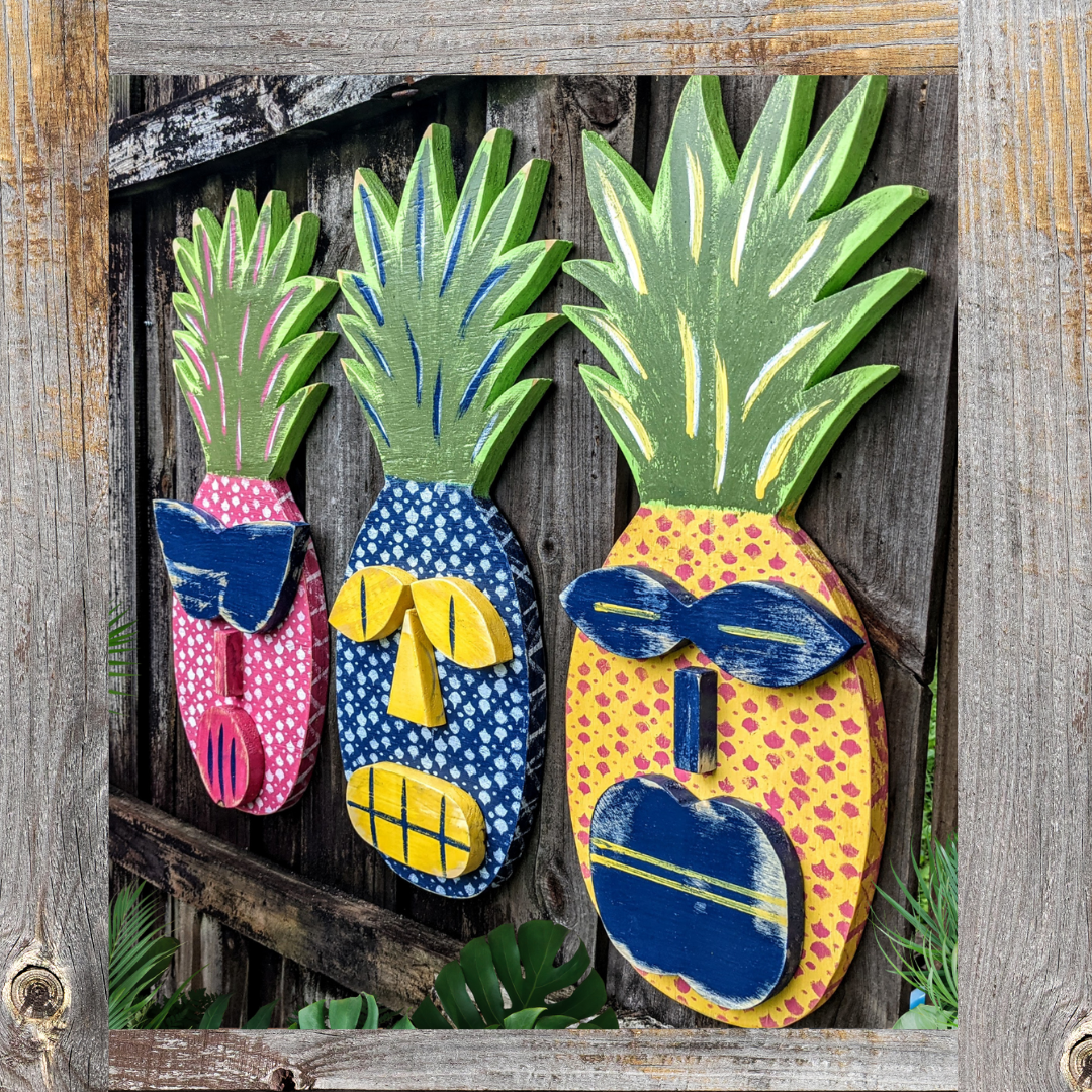 Bold Color Tiki Decor Colorful Pineapple Bar Signs Tropical Island Lover Gift Idea Whimsical Ocean Themed Nursery Kitchen Wooden Fruit Decor