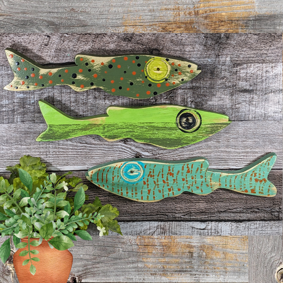 Tropical Ocean Greens Focused Nautical Nursery Whimsical School Of Fish Minnow Wall Decor Beach Lover Themed Gift Idea Wooden Fish Accent