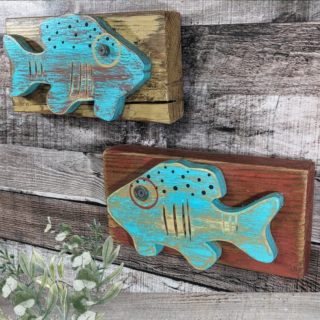 2 Piece Bass Fish Decor, Weathered Style Wall Hangings