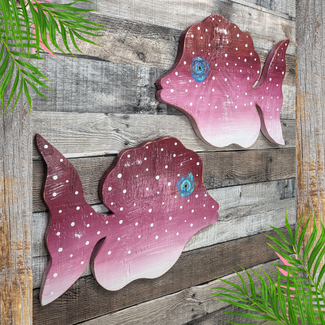 Coastal Art for Beach House Fish Decor Gift Idea Bright Tropical Fish Decor Wooden Angelfish Wall Hanging Whimsical Nautical Nursery