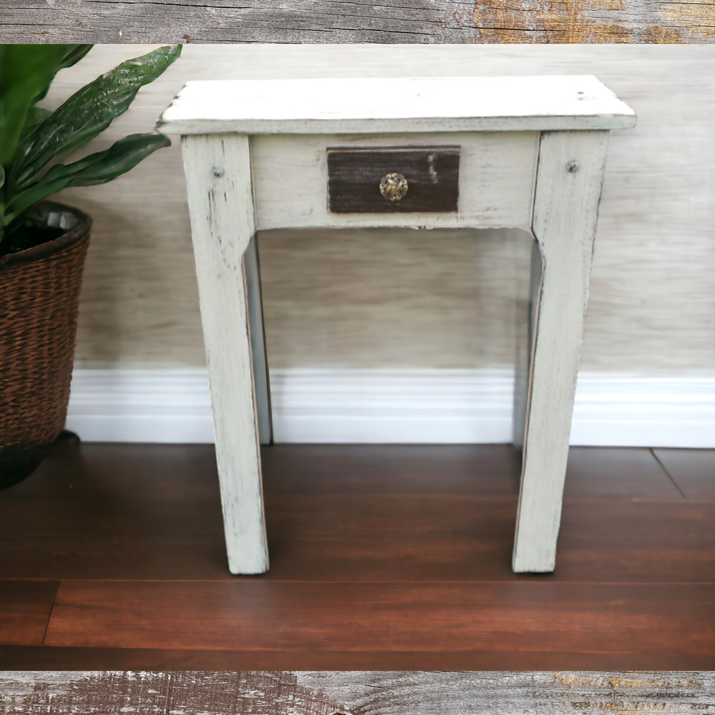 Skinny Hallway Wood Furniture Narrow Entry Small Space Table Powder Room Towel Storage Shelf Rustic Country Style Vacation Home Staging