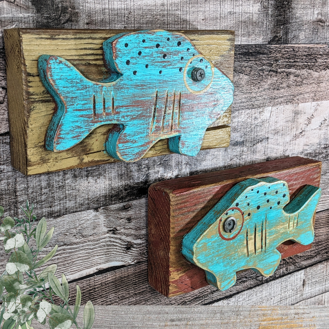 2 Piece Bass Fish Decor, Weathered Style Wall Hangings