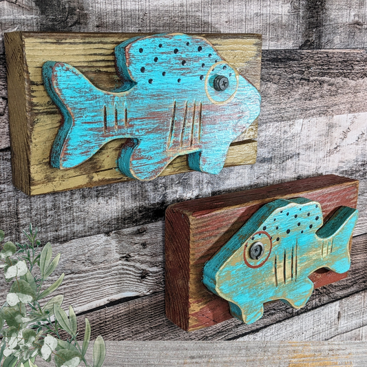 2 Piece Bass Fish Decor, Weathered Style Wall Hangings