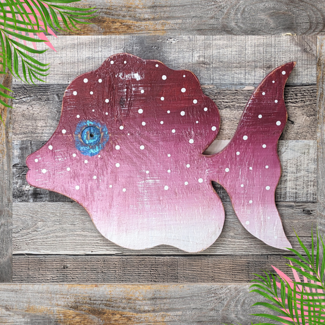 Coastal Art for Beach House Fish Decor Gift Idea Bright Tropical Fish Decor Wooden Angelfish Wall Hanging Whimsical Nautical Nursery