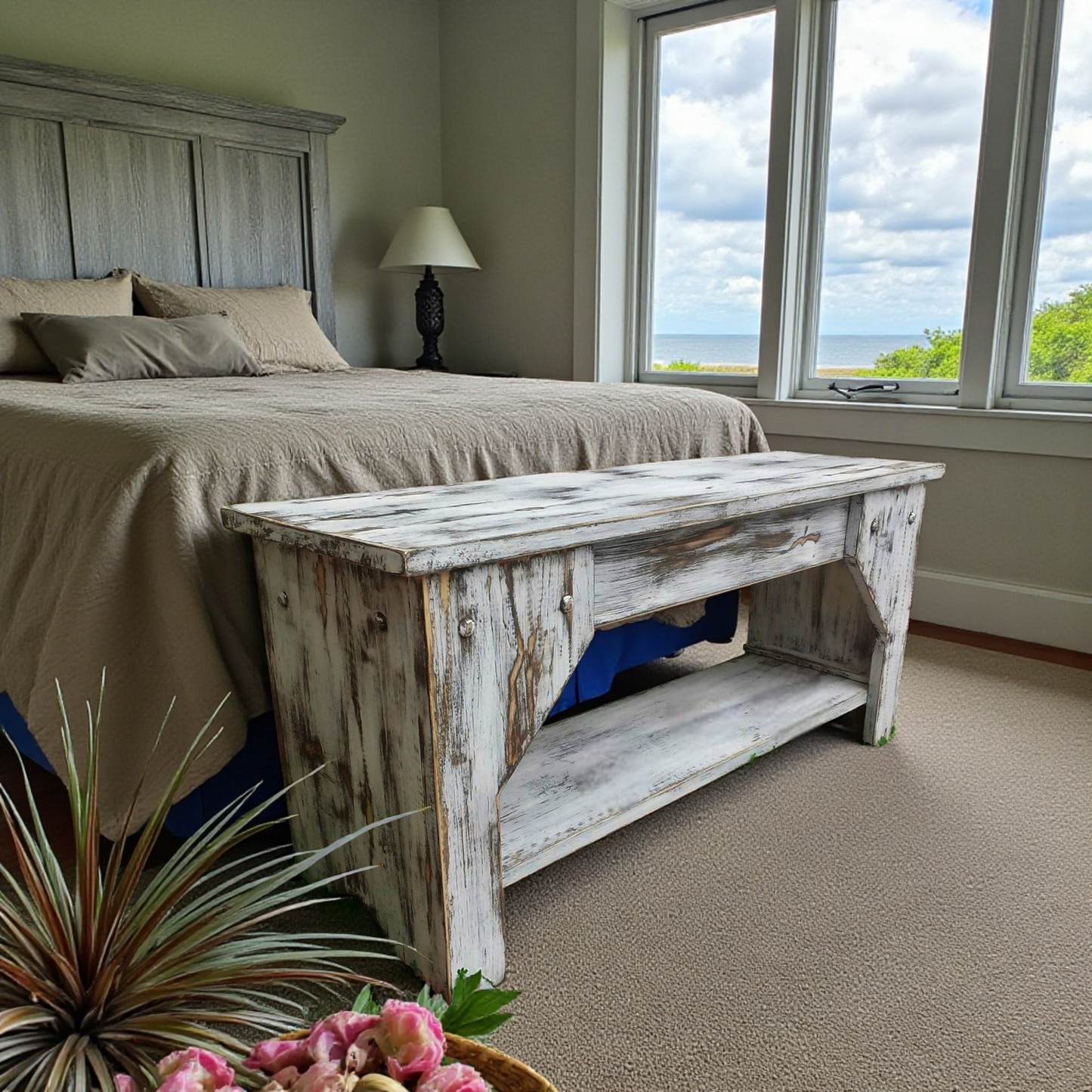 Farmhouse Kitchen Seating Beach House Style Indoor Coastal Bench Entryway Shoe Storage Shelf Covered Porch Rustic Country Mudroom Bench