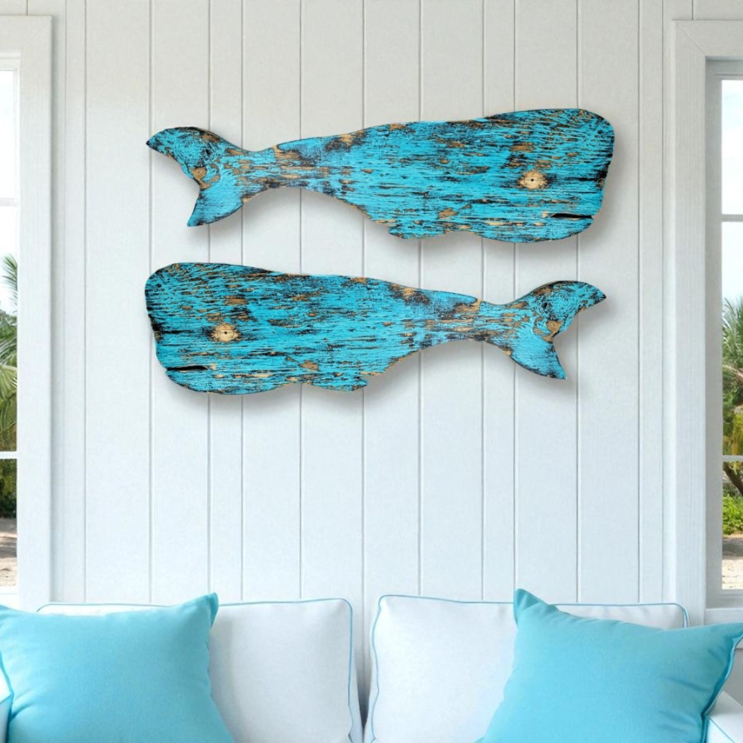 Primitive Coastal Whale Ocean Themed Nursery Accent Rustic Wooden Whale Nautical Housewarming Gift Idea Beach House Entrance Wall Decor