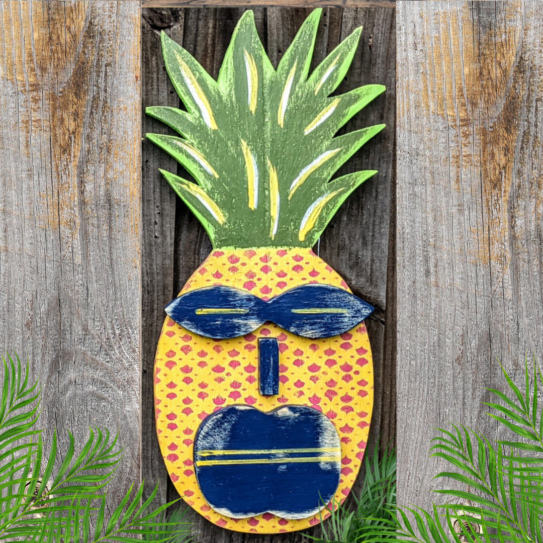 Bold Color Tiki Decor Colorful Pineapple Bar Signs Tropical Island Lover Gift Idea Whimsical Ocean Themed Nursery Kitchen Wooden Fruit Decor