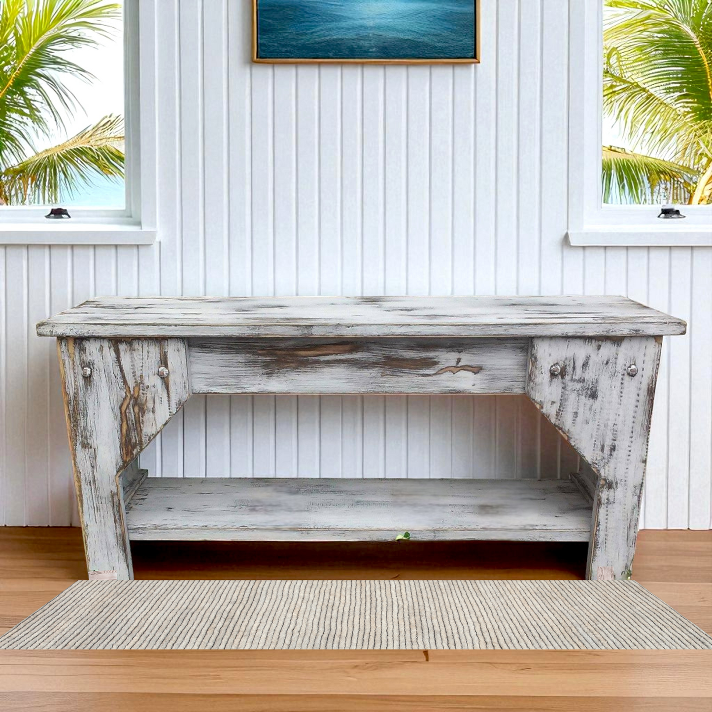 Farmhouse Kitchen Seating Beach House Style Indoor Coastal Bench Entryway Shoe Storage Shelf Covered Porch Rustic Country Mudroom Bench