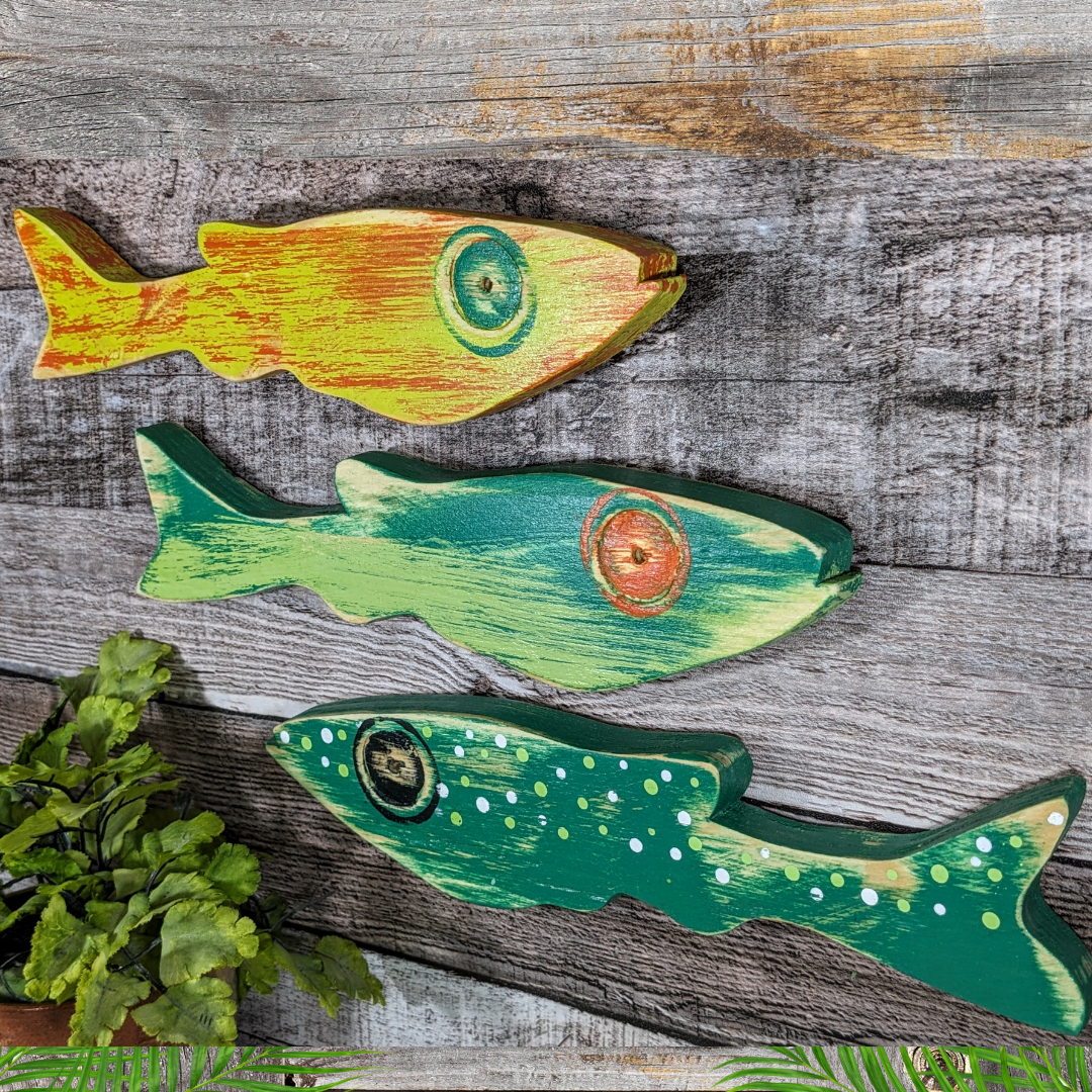 Tropical Ocean Greens Focused Nautical Nursery Whimsical School Of Fish Minnow Wall Decor Beach Lover Themed Gift Idea Wooden Fish Accent