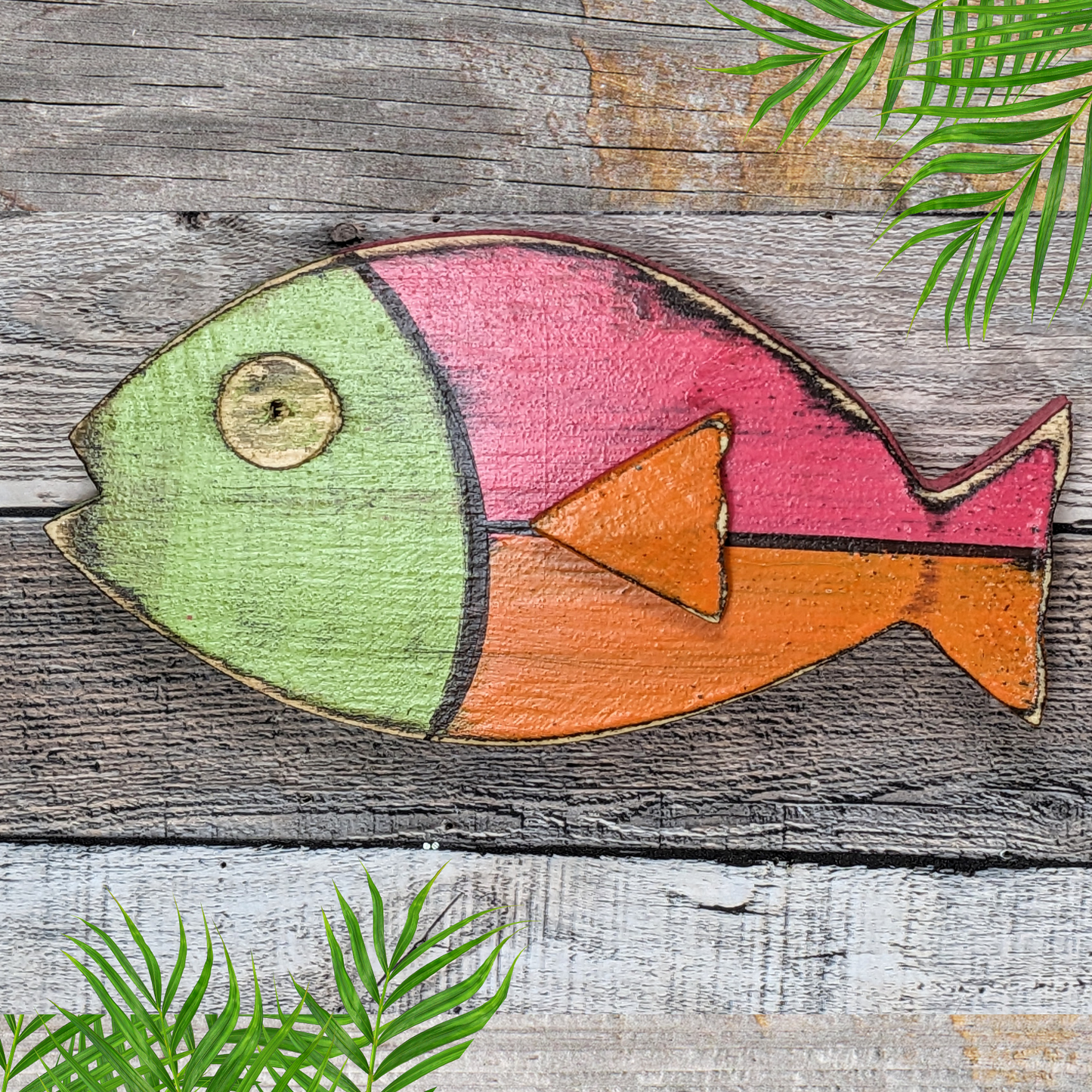 Atomic Tiki Vintage-Style Ocean Themed Nursery Wall Decor Wooden Fish Home Accent Whimsical Beach Lover Fish Art Nautical Gift Idea
