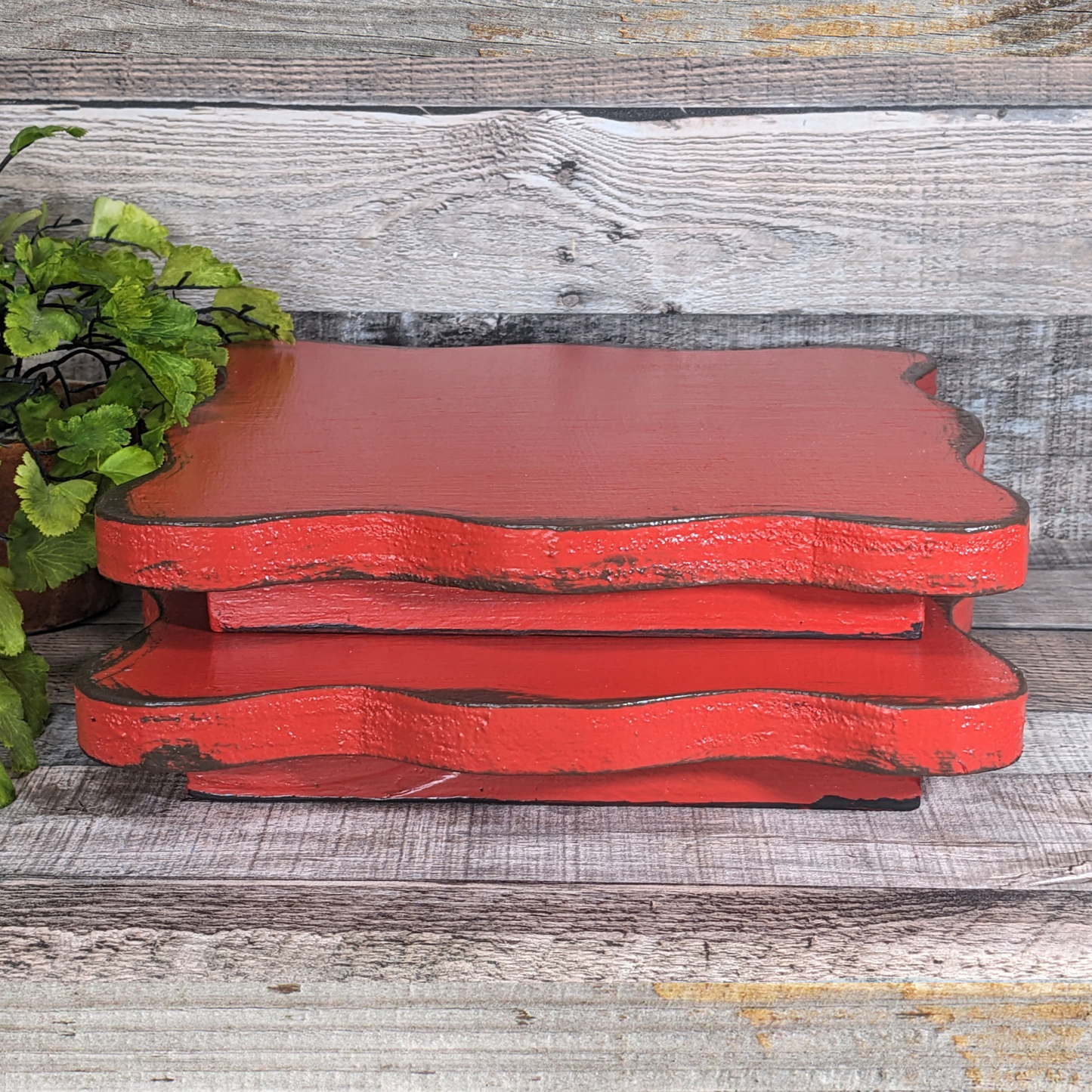 Bold Red Ruffled Edge Display Riser Flat Lay Prop Medium & Large Tiered Tray Pedestal Accent Wooden Platform Serving Trays Large Candle  or Soap Display