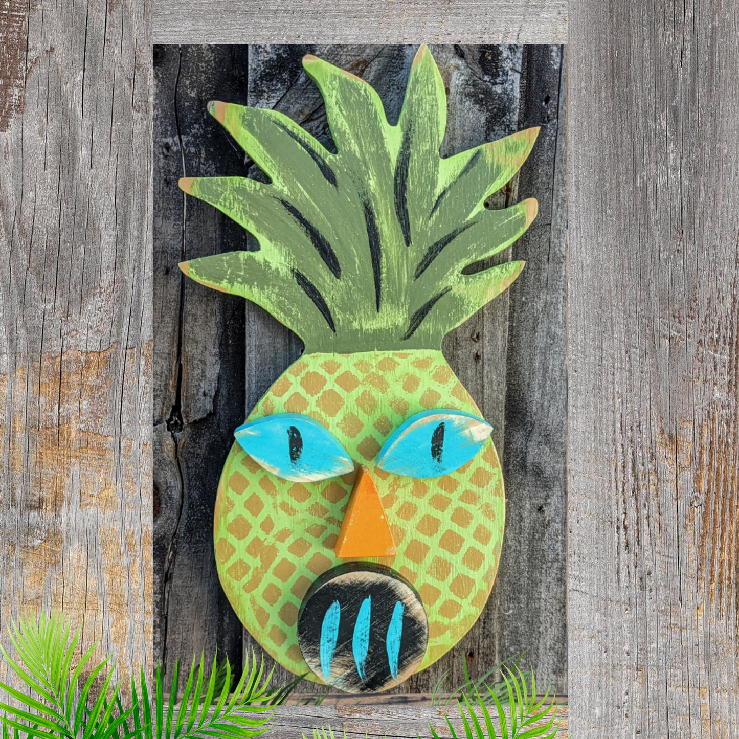 Tropical Tiki Pineapple Whimsical Art Mancave Wall Hangings Hawaiian Game Room Tiki Bar Decor Coastal Living Beach Lover Gift Idea