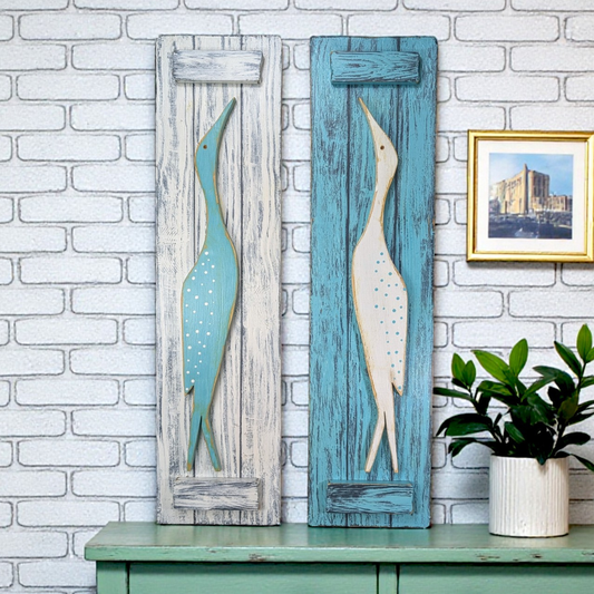 Minimalist Bird Tropical Themed Wall Decor Wooden Egret Sign Mid-Century Style Accent Coastal Home Staging Nature Lover House Warming Gift