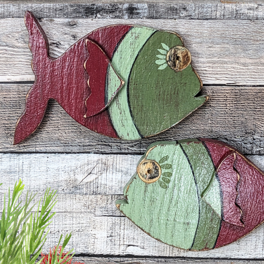 Wooden Folk Art Fish Accent Wabi Sabi Decorator Style Wall Decor Nautical Beach House Home Staging Whimsical Ocean Themed Fish Nursery