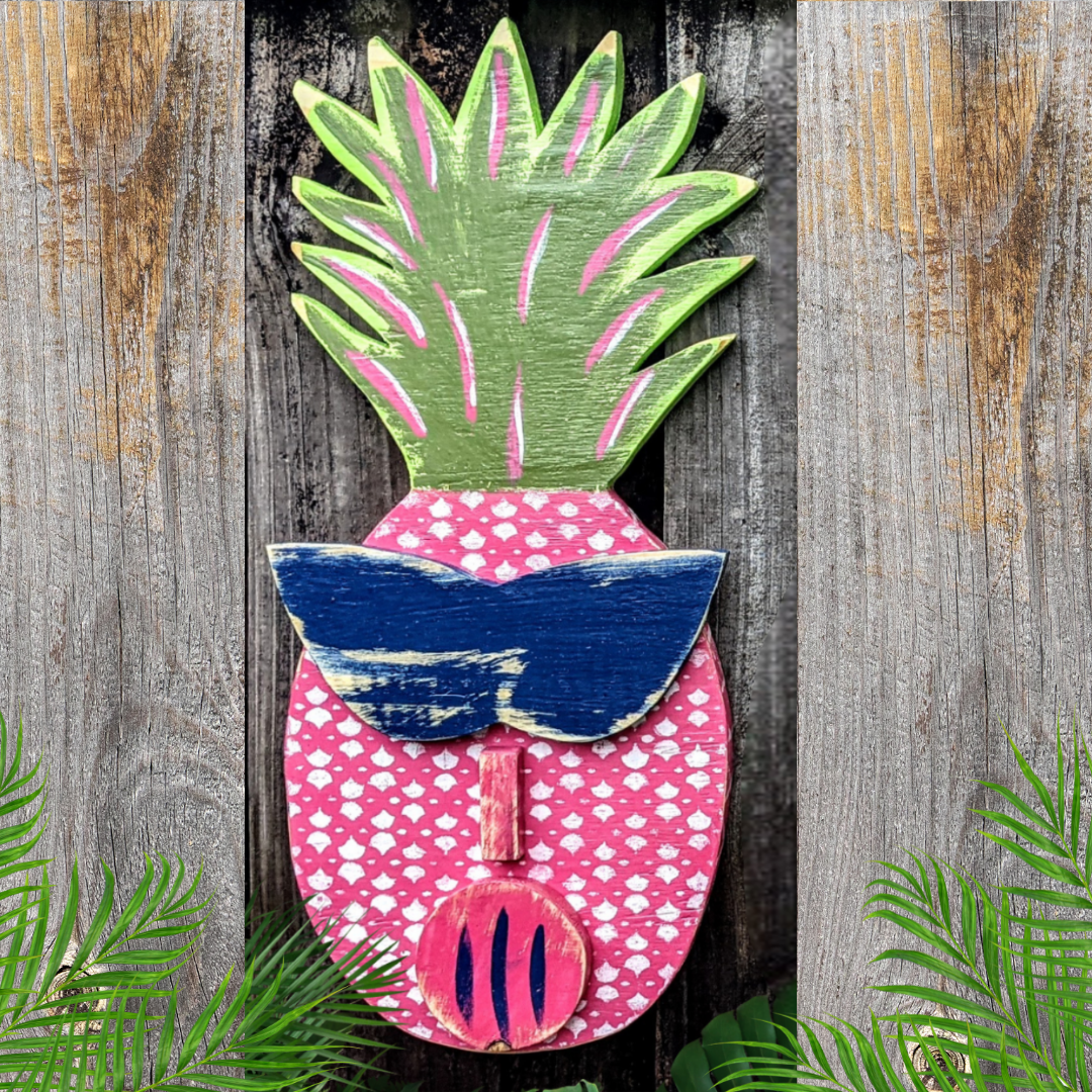 Bold Color Tiki Decor Colorful Pineapple Bar Signs Tropical Island Lover Gift Idea Whimsical Ocean Themed Nursery Kitchen Wooden Fruit Decor