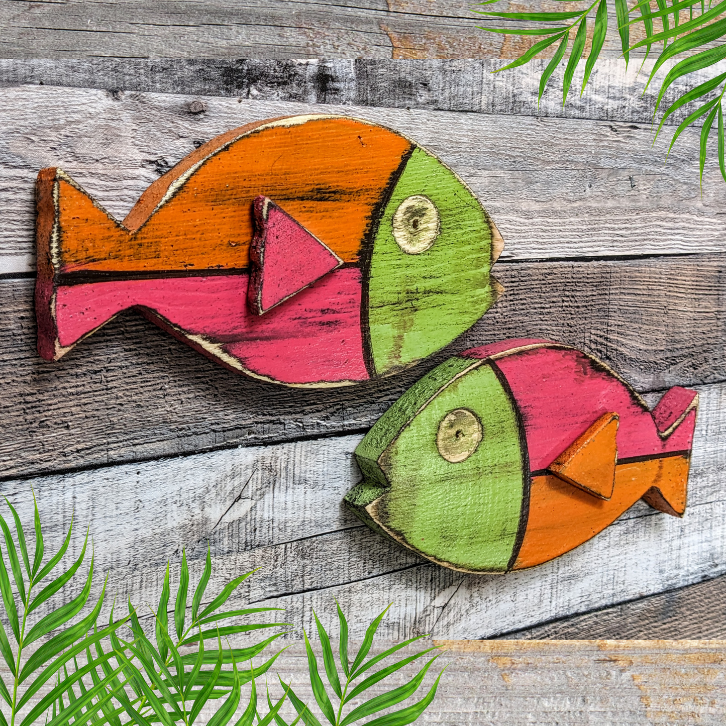 Atomic Tiki Vintage-Style Ocean Themed Nursery Wall Decor Wooden Fish Home Accent Whimsical Beach Lover Fish Art Nautical Gift Idea