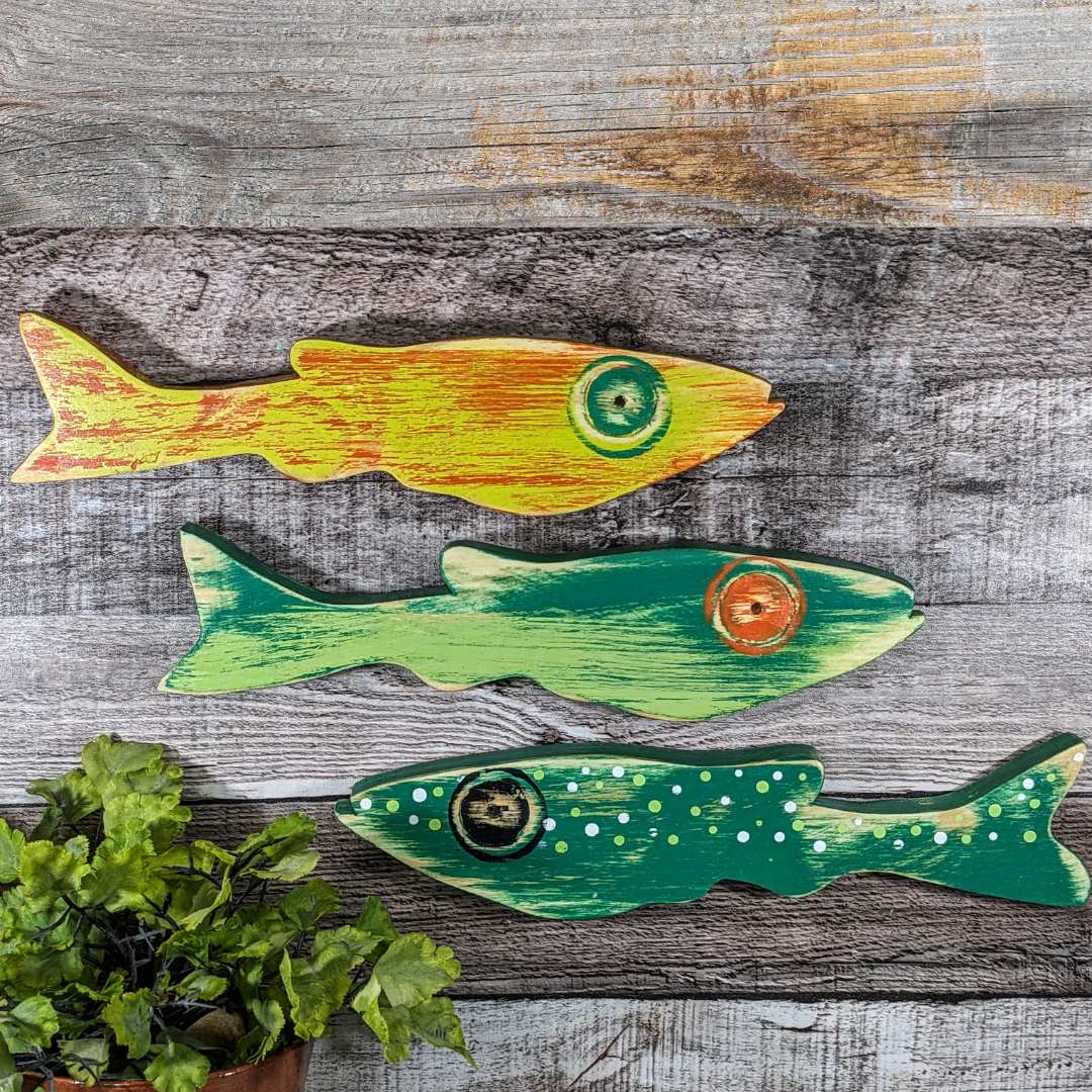 Tropical Ocean Greens Focused Nautical Nursery Whimsical School Of Fish Minnow Wall Decor Beach Lover Themed Gift Idea Wooden Fish Accent