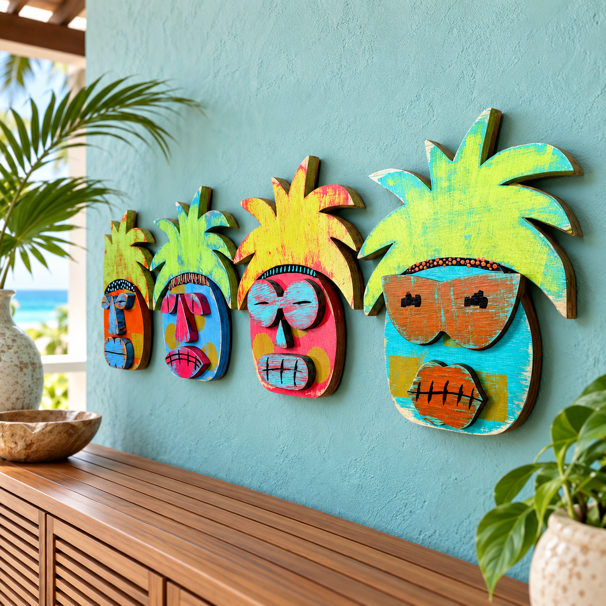 Hand Painted Pineapple Tiki Mask