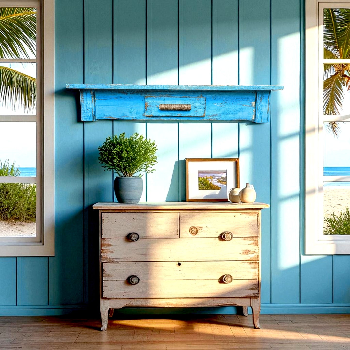 Island Style Extra Rustic Wooden Shelf Bathroom Decor Country Cottage Photo Ledge Coastal Farmhouse Cook Book Holder Powder Room Storage