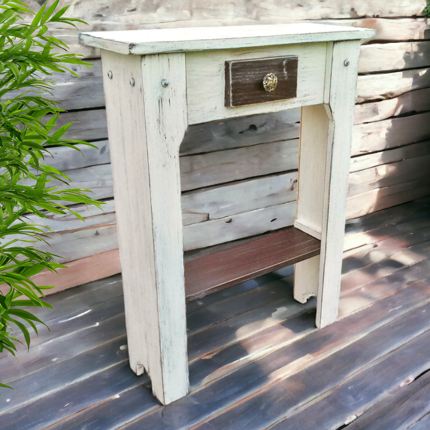 Skinny Hallway Wood Furniture Narrow Entry Small Space Table Powder Room Towel Storage Shelf Rustic Country Style Vacation Home Staging