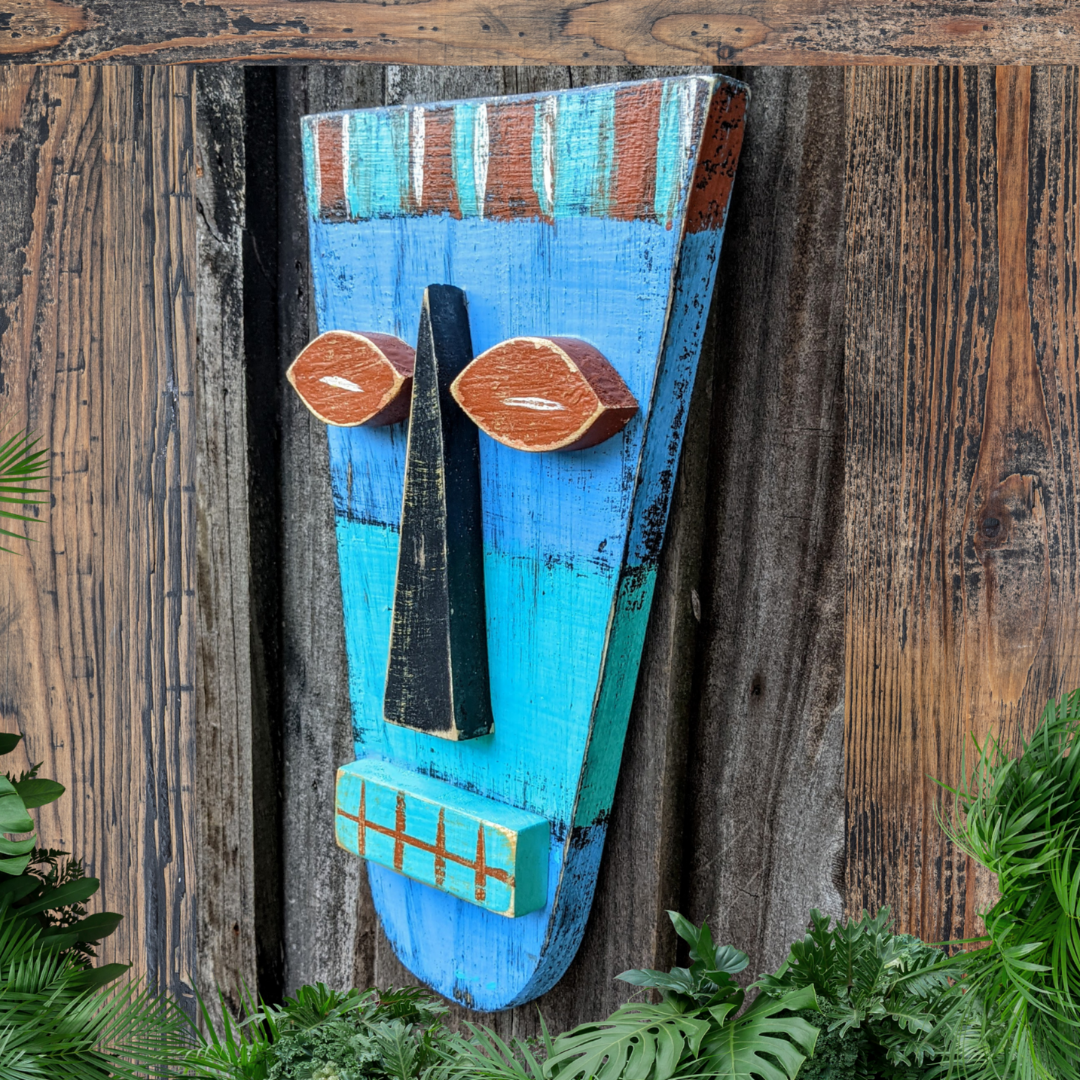 Tropical Tiki Bar Decor Island Style Wooden Tribal Mask Set Rustic Coastal Beach Wedding Accent Hawaiian Wall Hanging Whimsical Gift idea