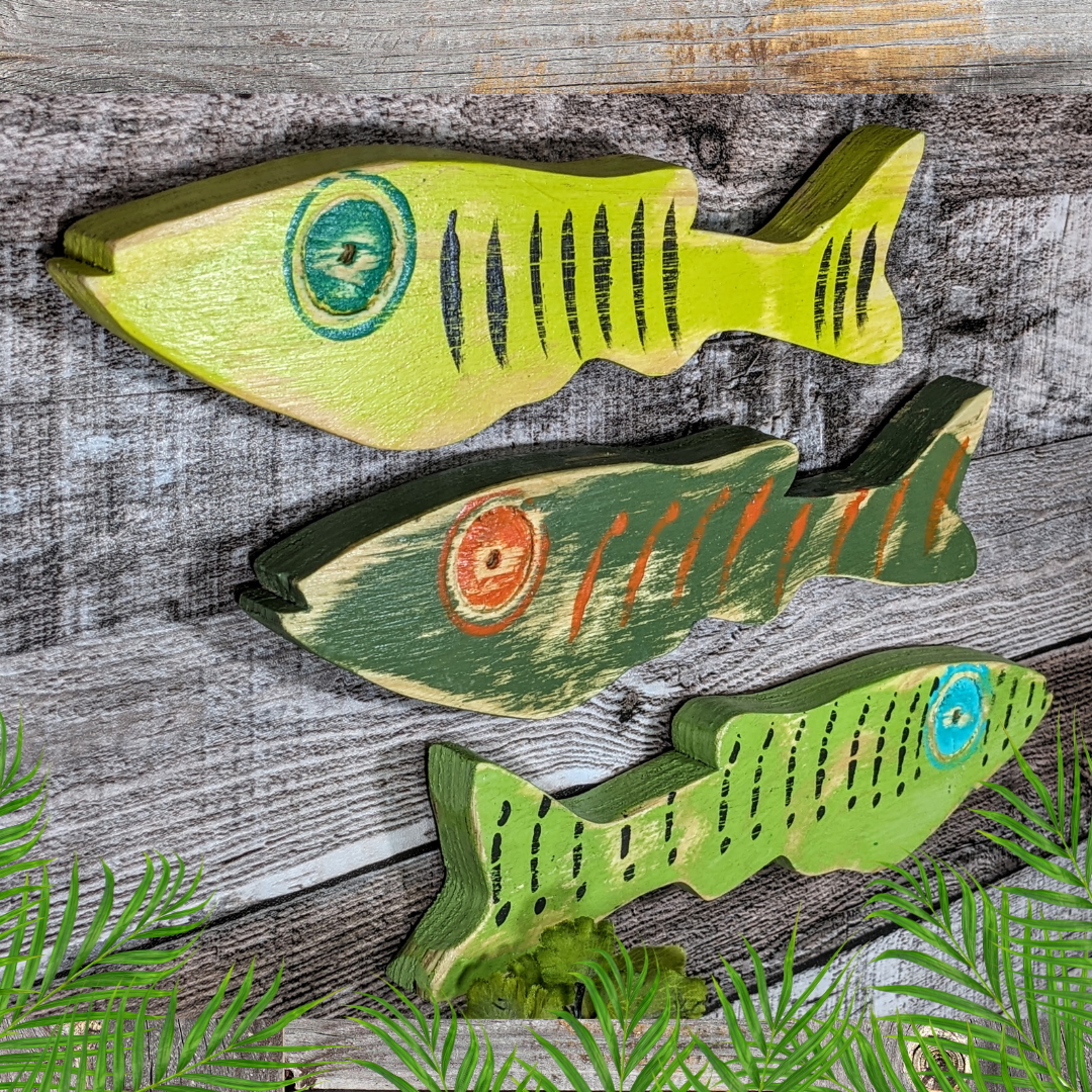 Tropical Ocean Greens Focused Nautical Nursery Whimsical School Of Fish Minnow Wall Decor Beach Lover Themed Gift Idea Wooden Fish Accent