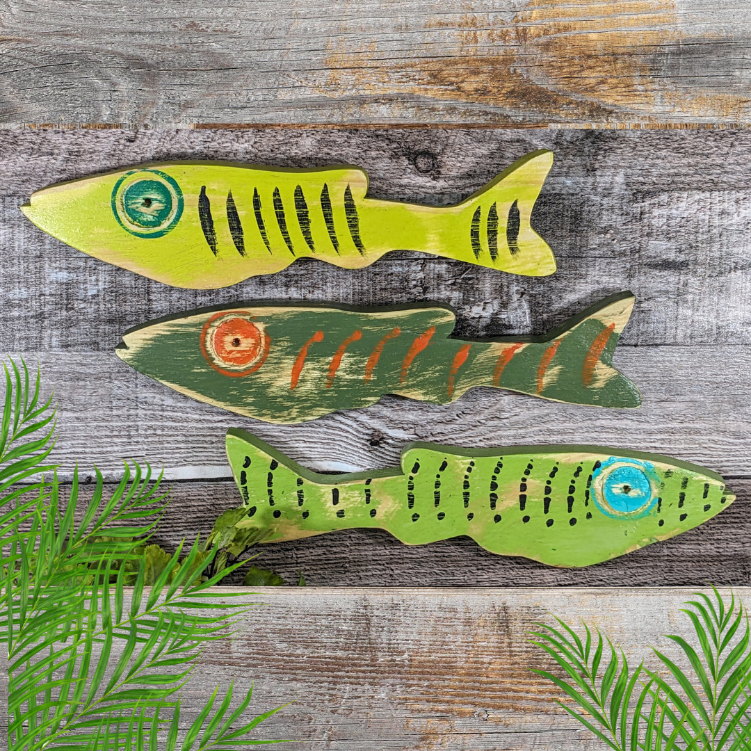 Tropical Ocean Greens Focused Nautical Nursery Whimsical School Of Fish Minnow Wall Decor Beach Lover Themed Gift Idea Wooden Fish Accent