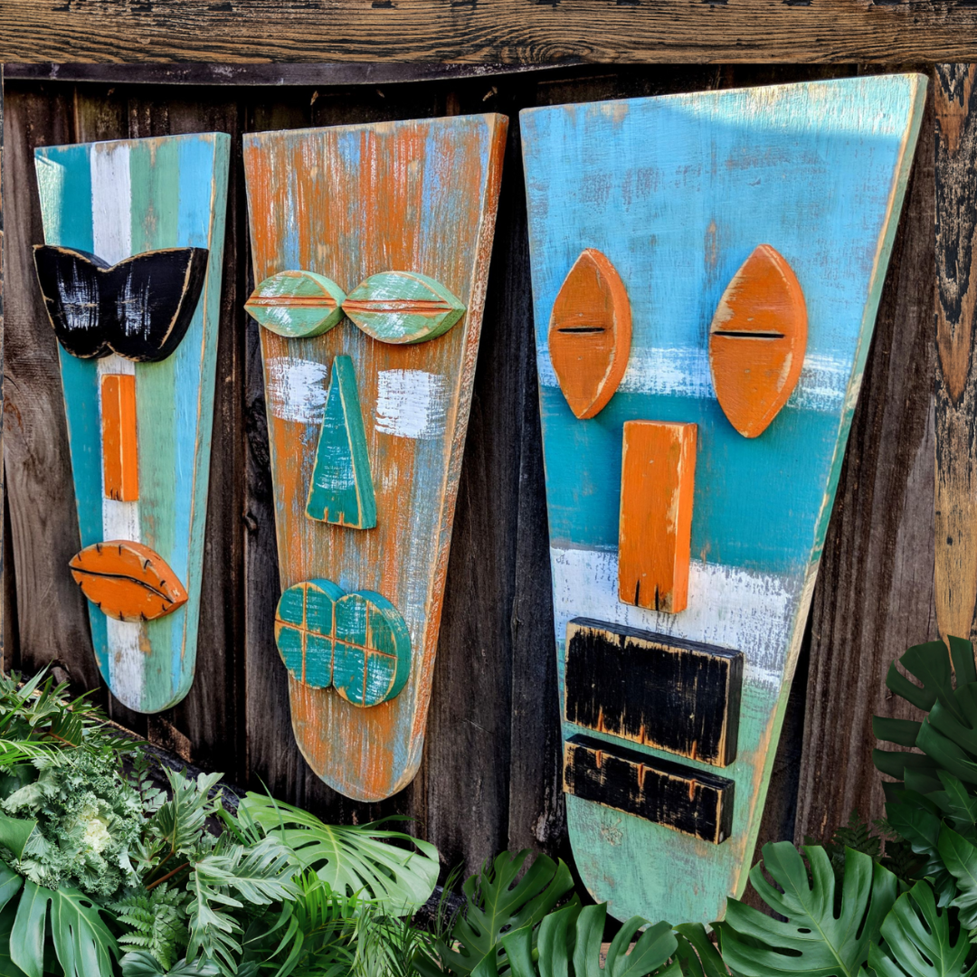 Tropical Beach House Wall Accents Tiki Bar Mancave Signs Coastal Living Gift Idea Primitive Tribal Home Decor Beach Brothers Tiki Masks