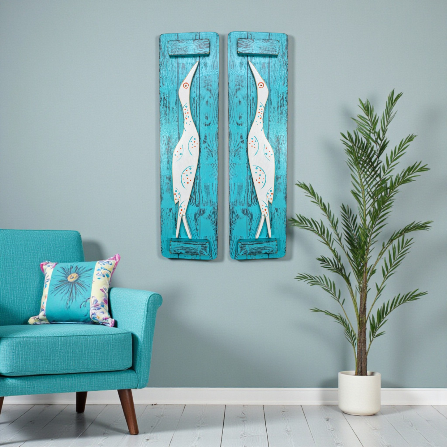 Mid-Century Bird Summer Room Accent Modern Home Staging Spring Mantel Decorating Idea Small Apartment Decor Rustic Island Egret Wall Hanging