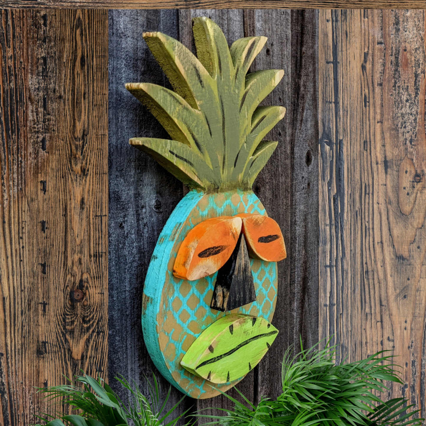 Tropical Tiki Pineapple Whimsical Art Mancave Wall Hangings Hawaiian Game Room Tiki Bar Decor Coastal Living Beach Lover Gift Idea