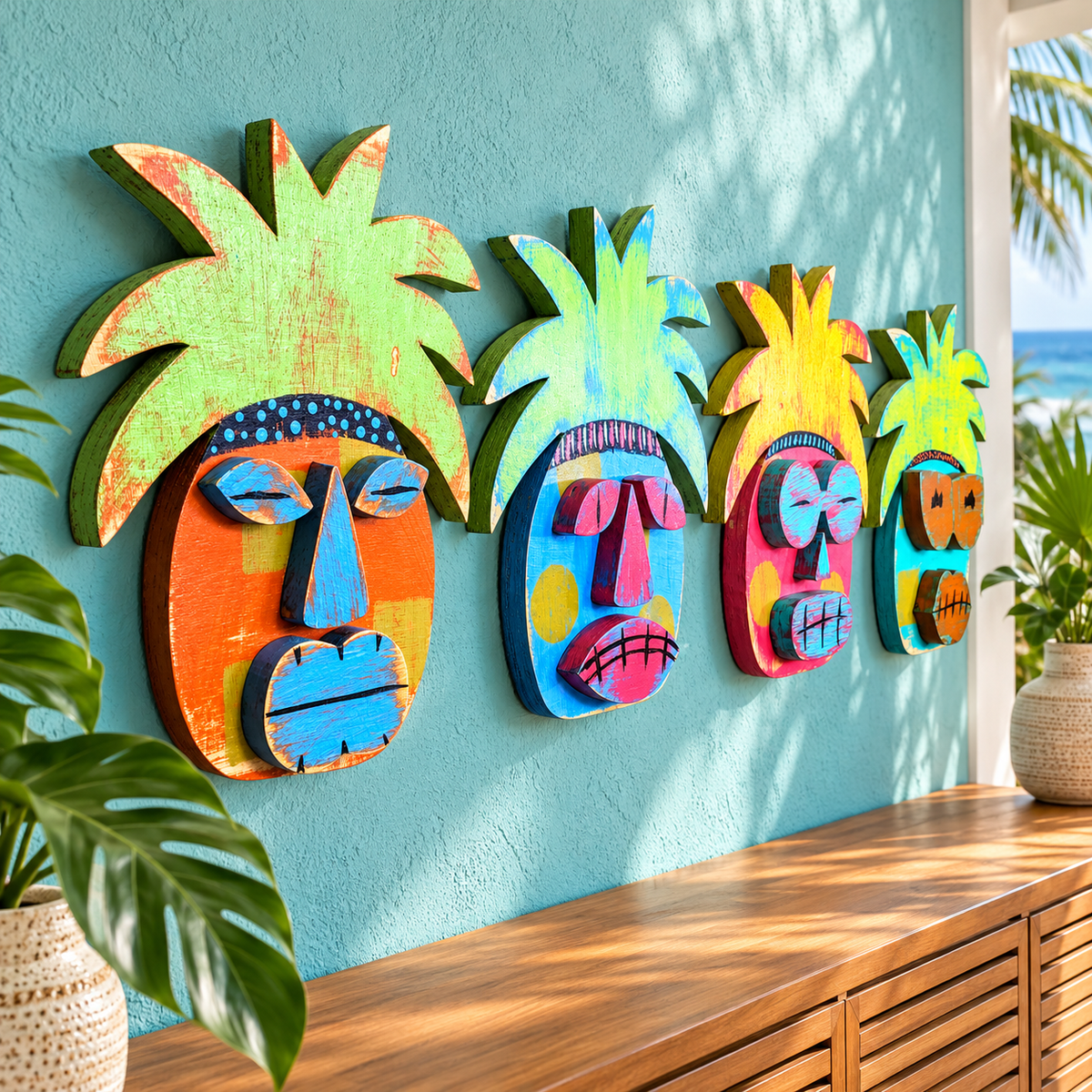 Hand Painted Pineapple Tiki Mask
