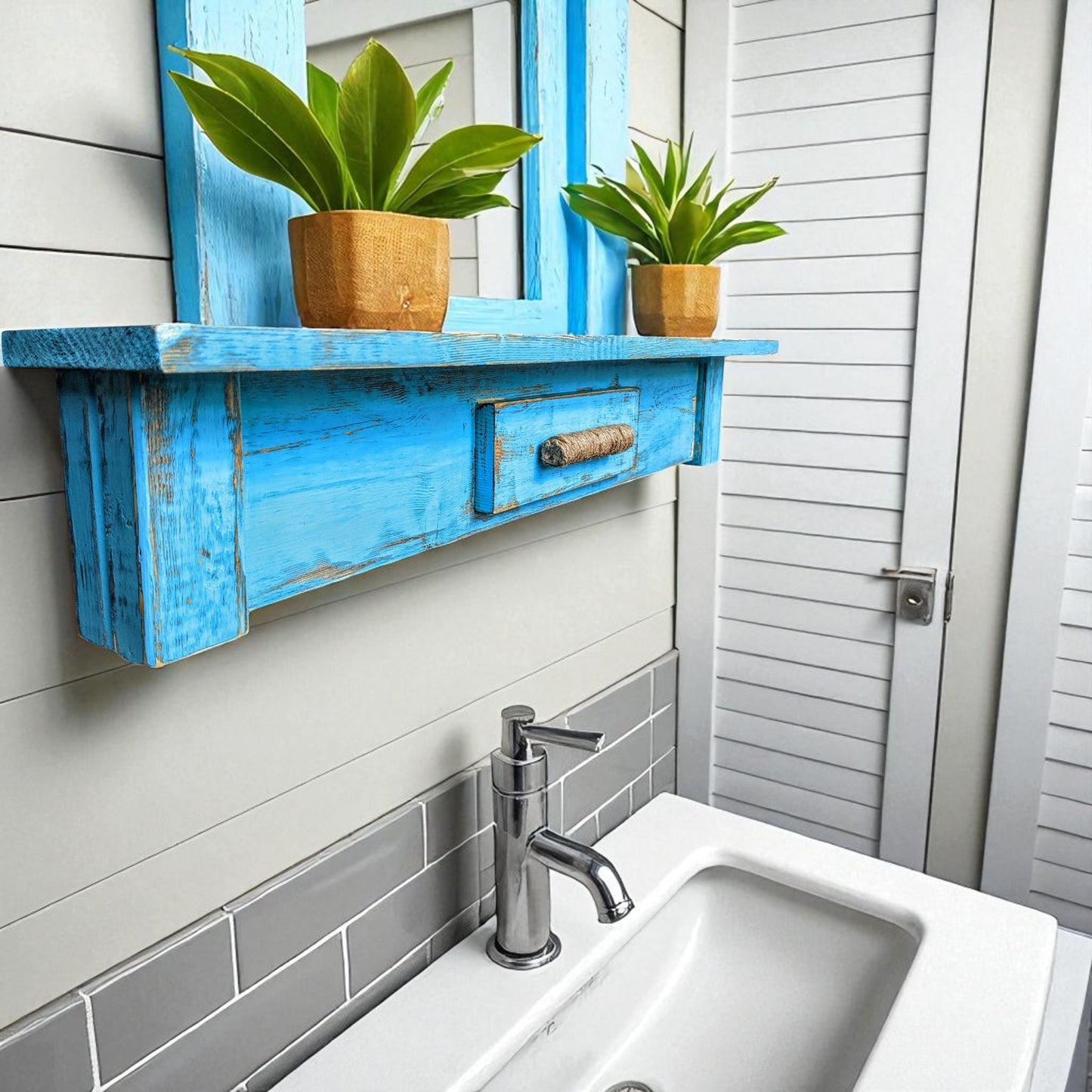 Island Style Extra Rustic Wooden Shelf Bathroom Decor Country Cottage Photo Ledge Coastal Farmhouse Cook Book Holder Powder Room Storage