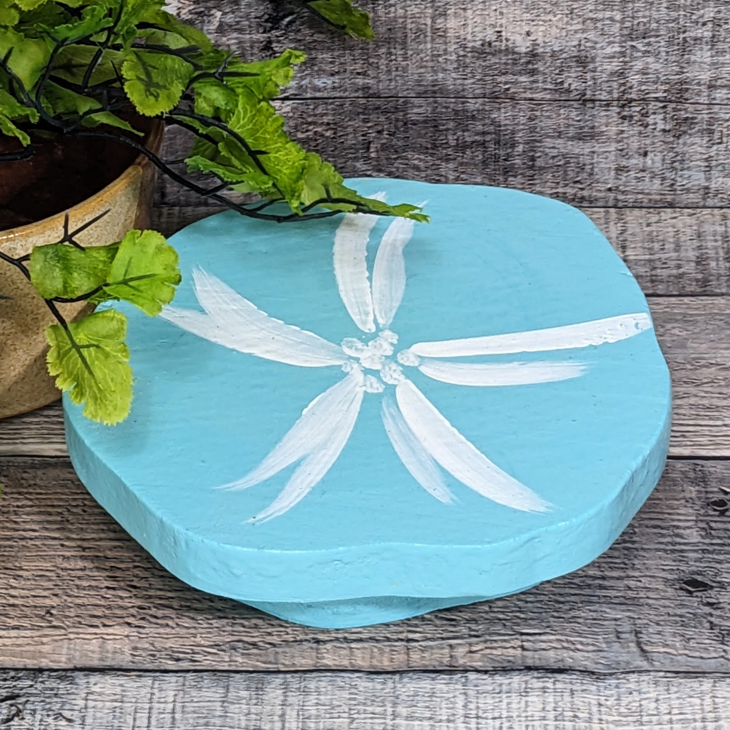 Coastal Farmhouse Housewarming Gift Idea Ocean Themed Sand Dollar Tiered Tray Riser Mini Rustic Wood Candle Platform Beach House Style